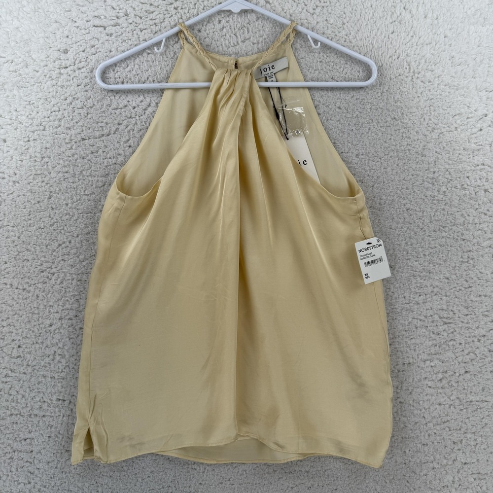 Joie Tank Top Womens XS Beige Halter Pleated High Neck Lined Camisole T406I9946